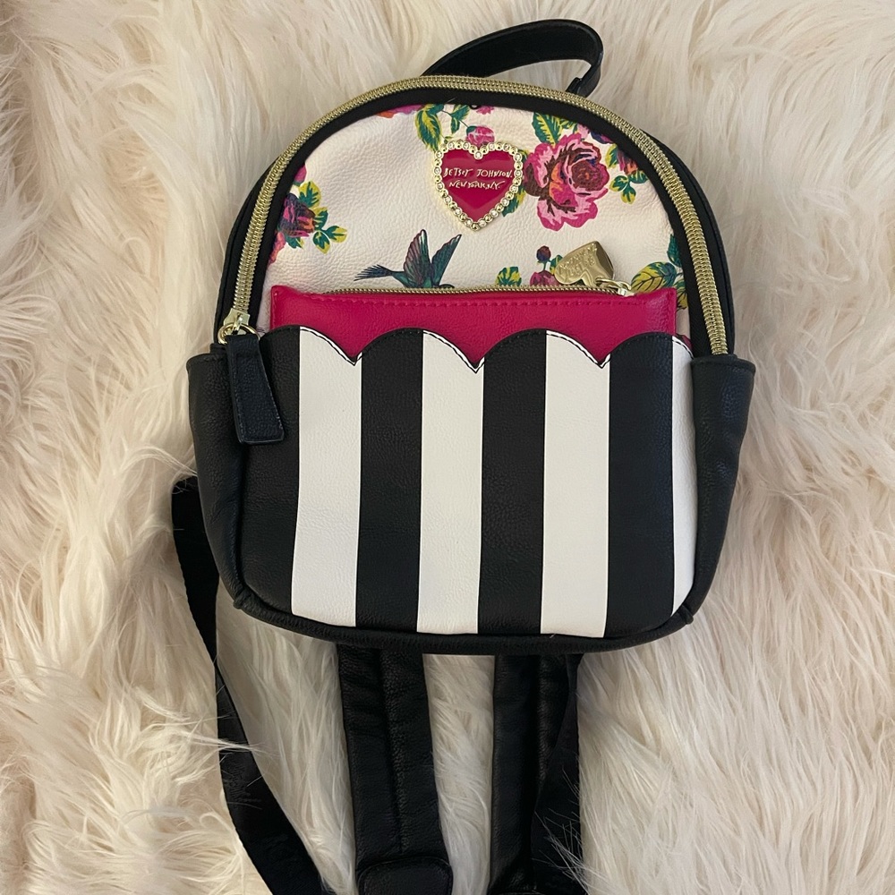 NWOT Betsey Johnson Mini Floral Striped Backpack